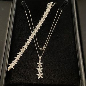 SET Flower Cut Tennis Bracelet and Necklace